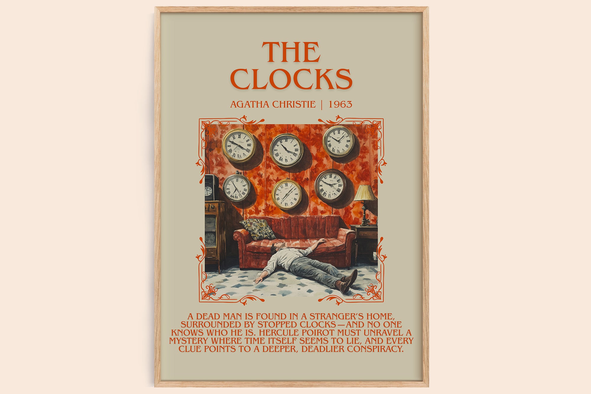 The Clocks minimalist book poster by Agatha Christie – framed literary art print