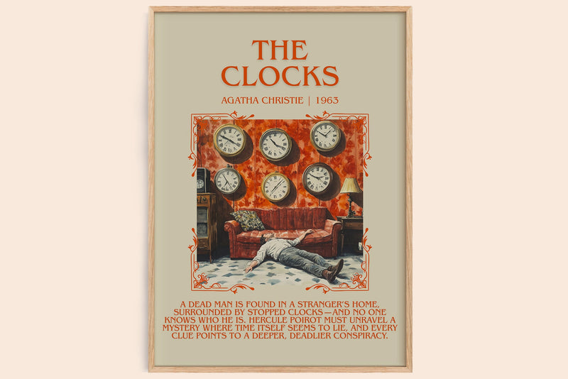 The Clocks minimalist book poster by Agatha Christie – framed literary art print
