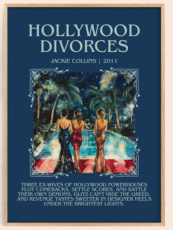 Hollywood Divorces minimalist book poster by Jackie Collins – framed literary art print