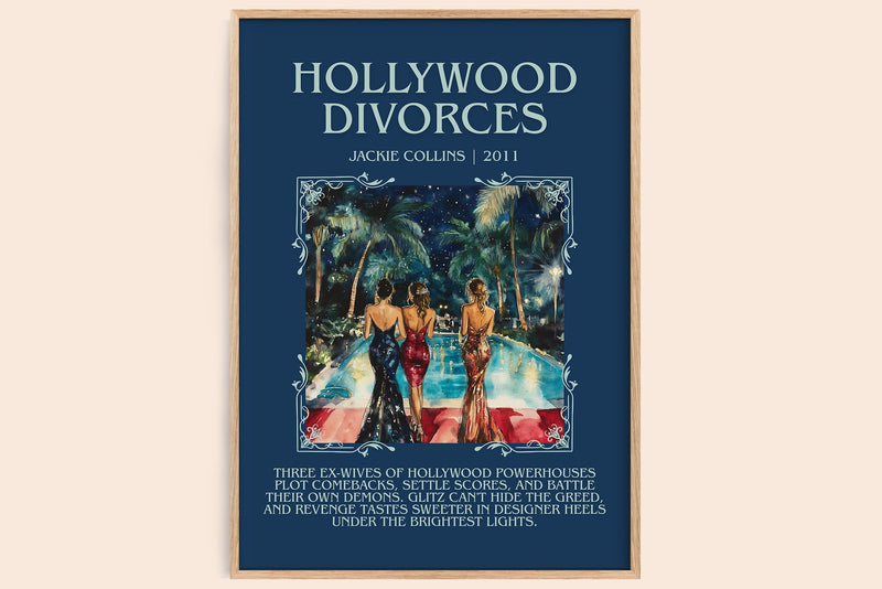 Hollywood Divorces minimalist book poster by Jackie Collins – framed literary art print