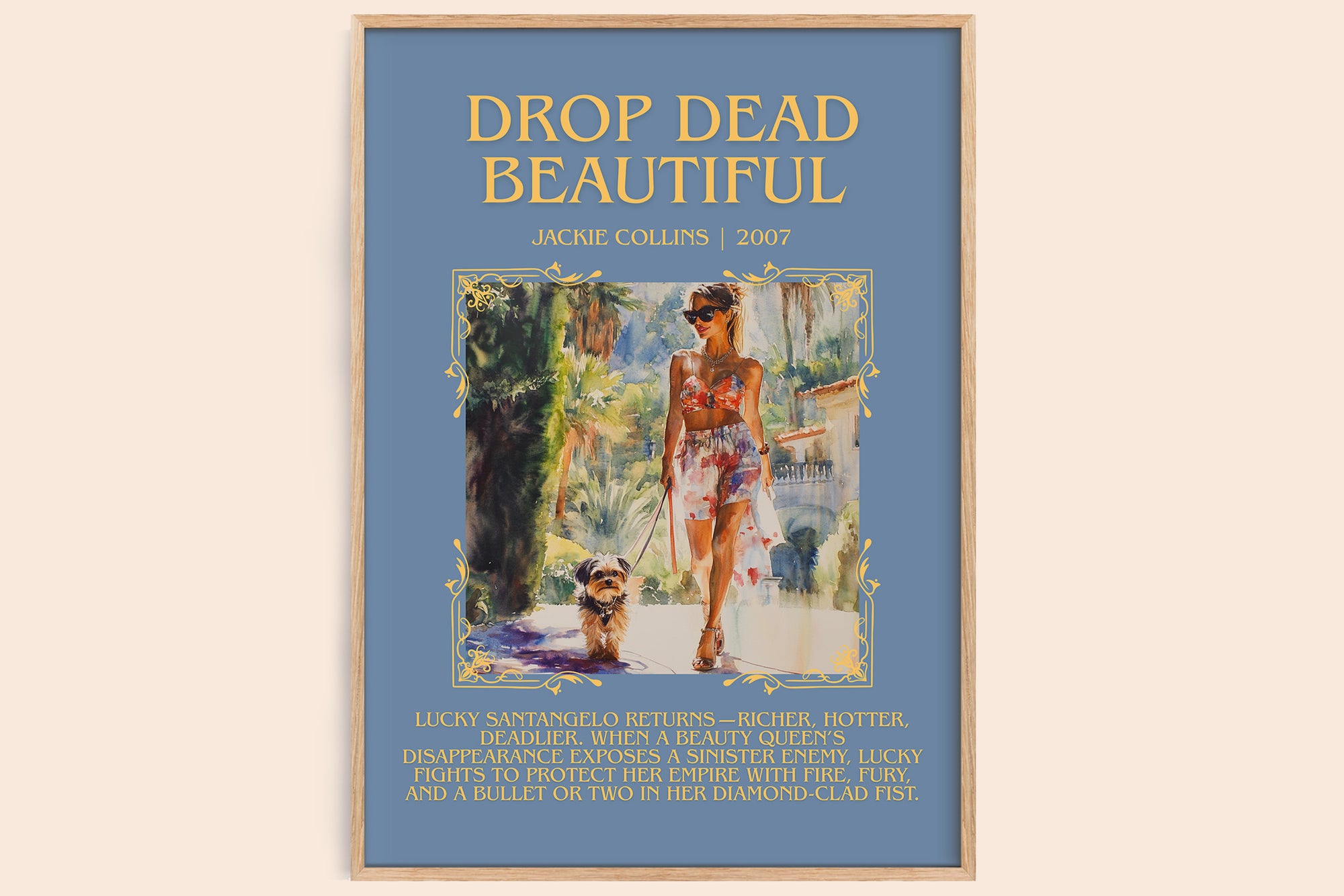 Drop Dead Beautiful minimalist book poster by Jackie Collins – framed literary art print