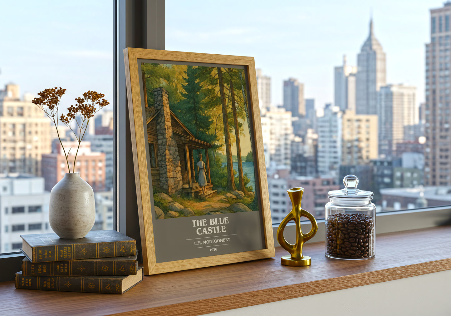 The Blue Castle book cover print framed by window – literary home decor