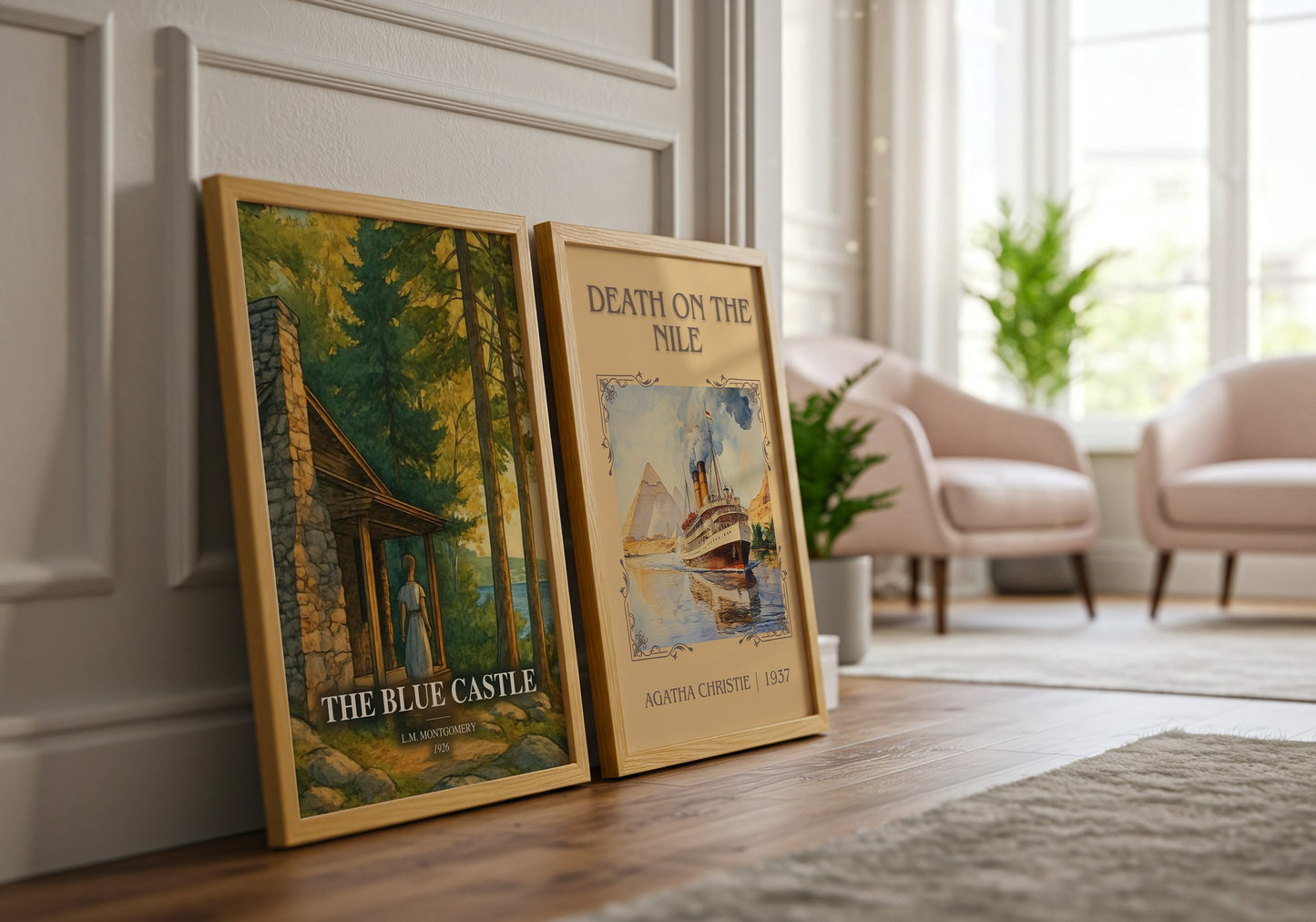 The Blue Castle watercolour print framed by window – literary home decor