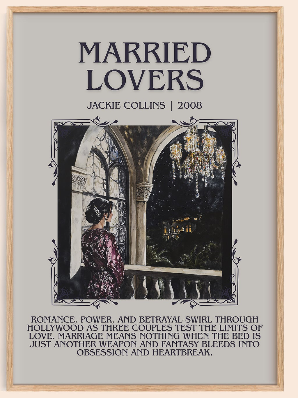 Married Lovers minimalist book poster by Jackie Collins – framed literary art print