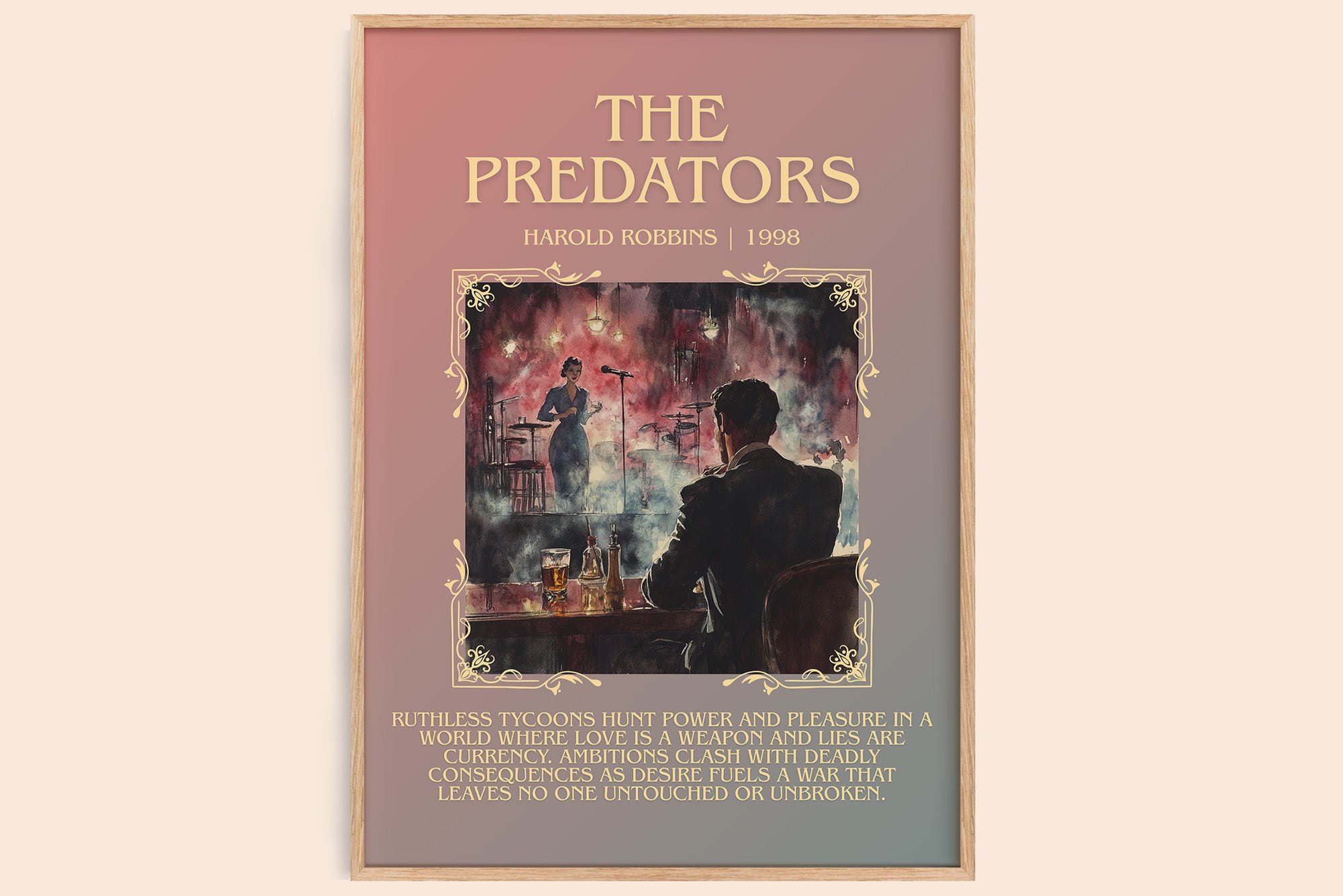 The Predators minimalist book poster by Harold Robbins – framed literary art print