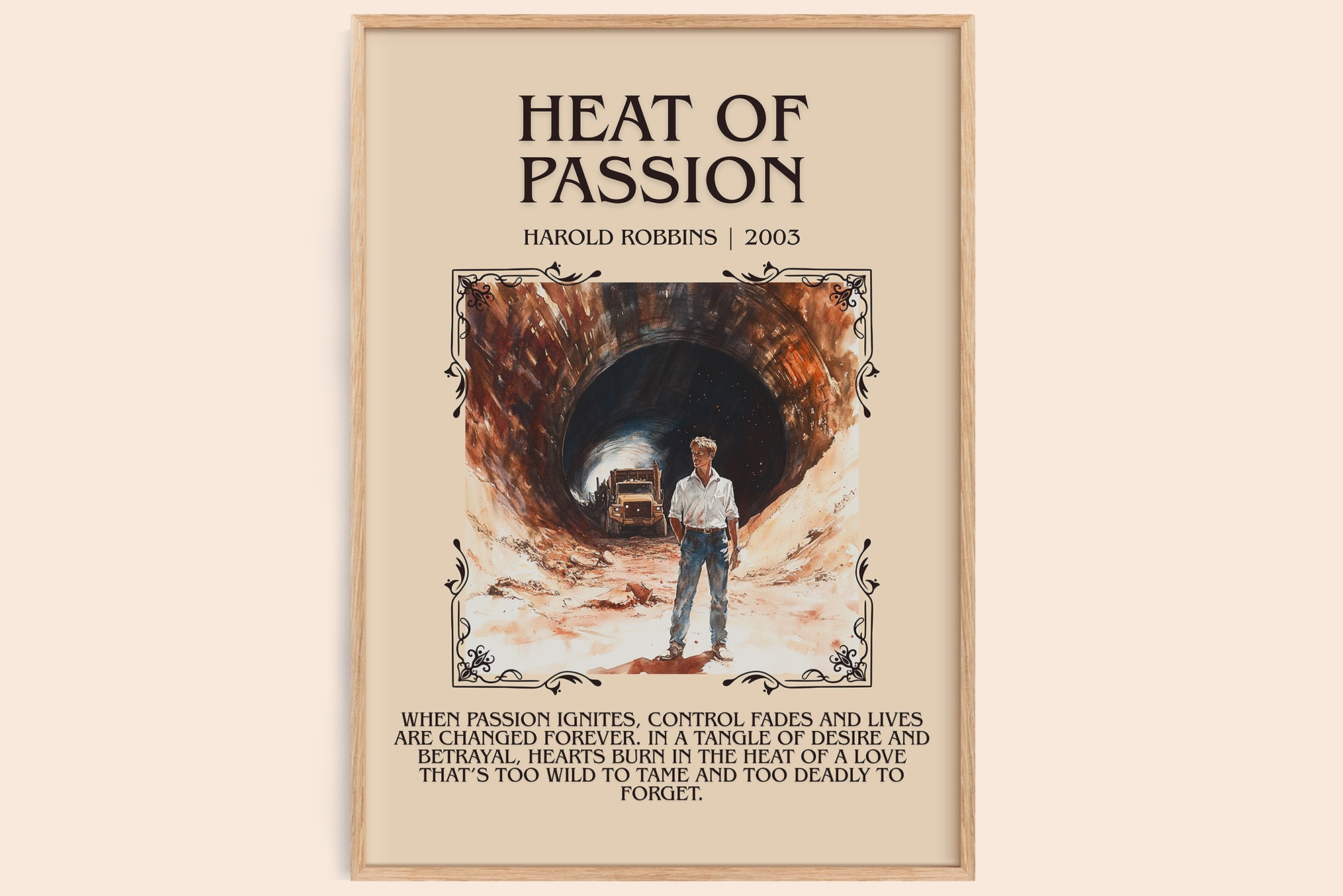 Heat of Passion minimalist book poster by Harold Robbins – framed literary art print