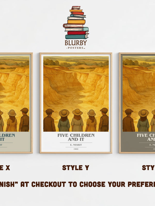 Five Children And It book cover print in frame leaning in hallway – childrens wall art