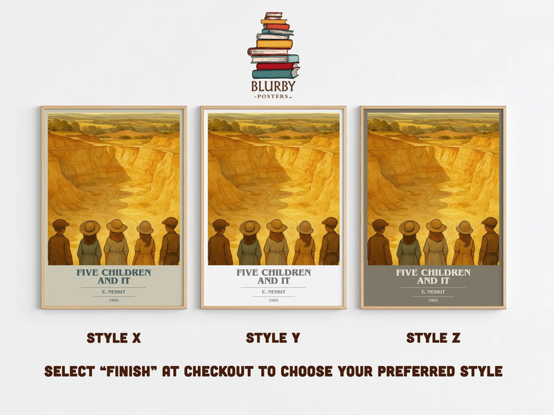 Five Children And It book cover print in frame leaning in hallway – childrens wall art