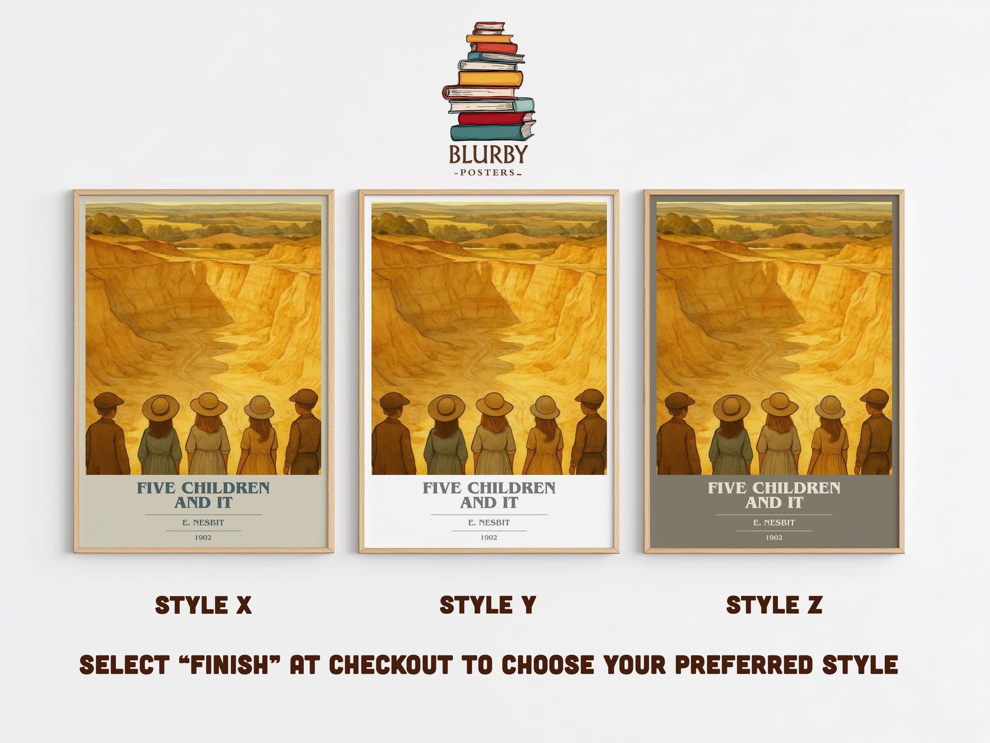 Five Children And It book cover print in frame leaning in hallway – childrens wall art