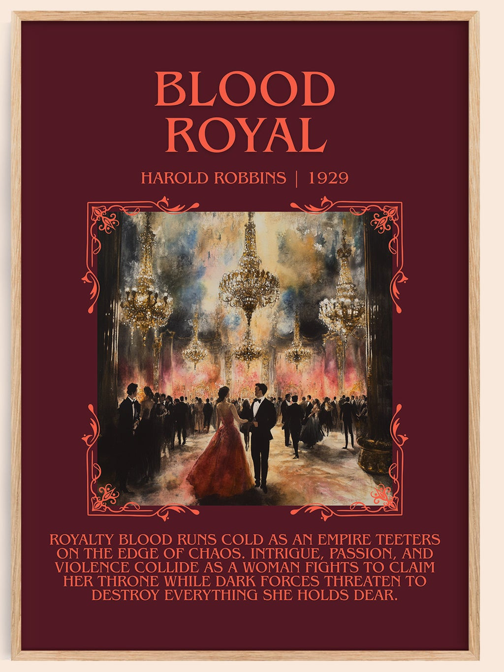 Blood Royal minimalist book poster by Harold Robbins – framed literary art print