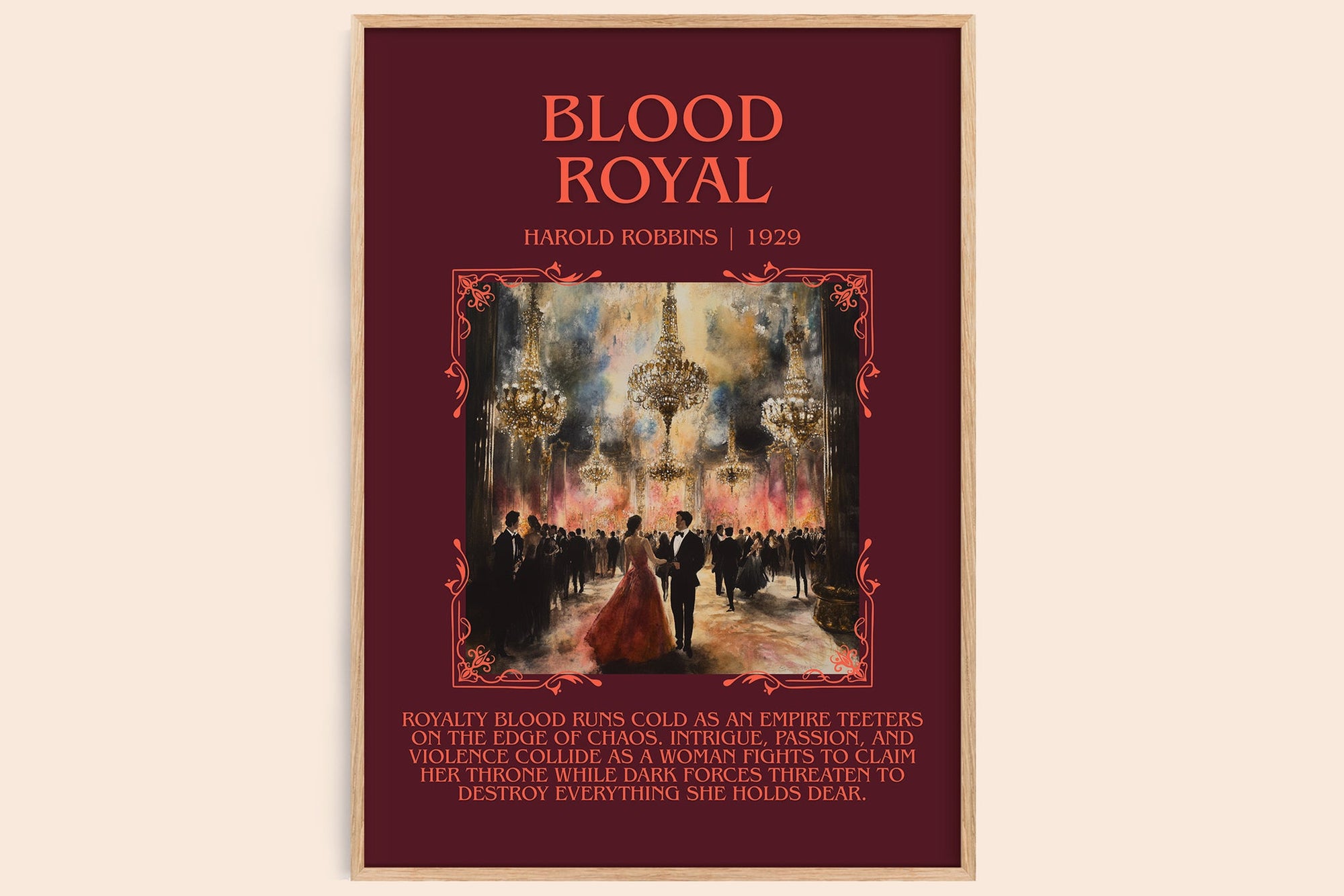 Blood Royal minimalist book poster by Harold Robbins – framed literary art print