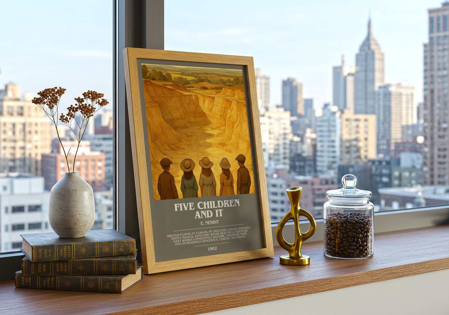 Five Children And It bookish print framed by window – literary home decor