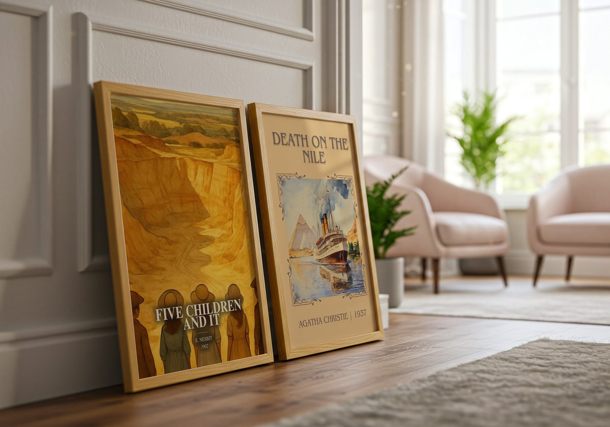 Five Children And It watercolour print framed by window – literary home decor