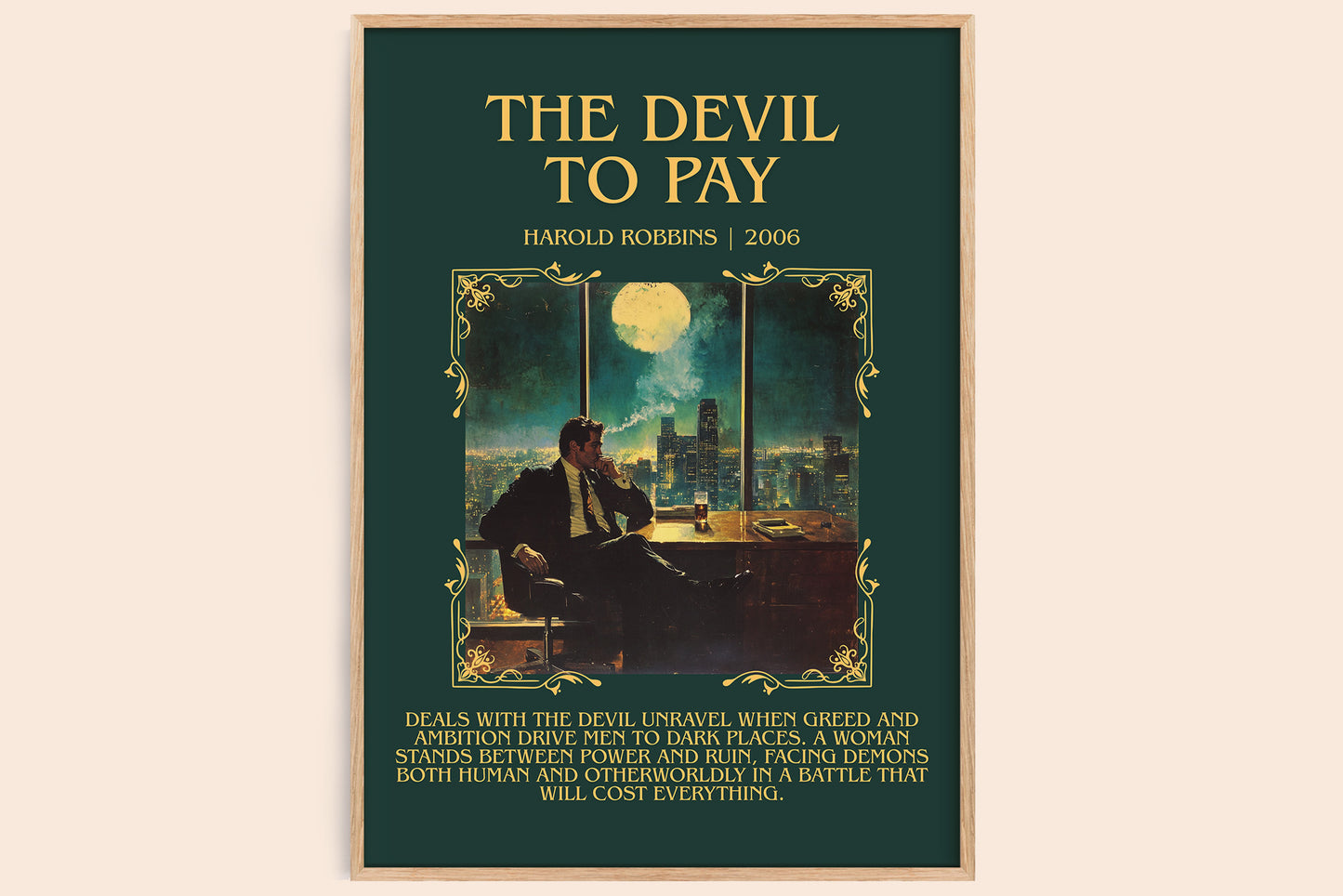 The Devil To Pay minimalist book poster by Harold Robbins – framed literary art print