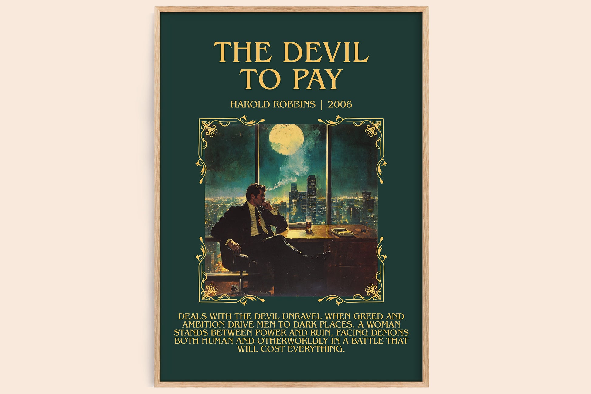 The Devil To Pay minimalist book poster by Harold Robbins – framed literary art print
