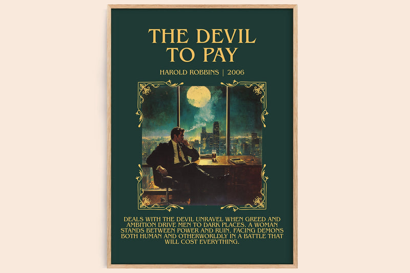 The Devil To Pay minimalist book poster by Harold Robbins – framed literary art print