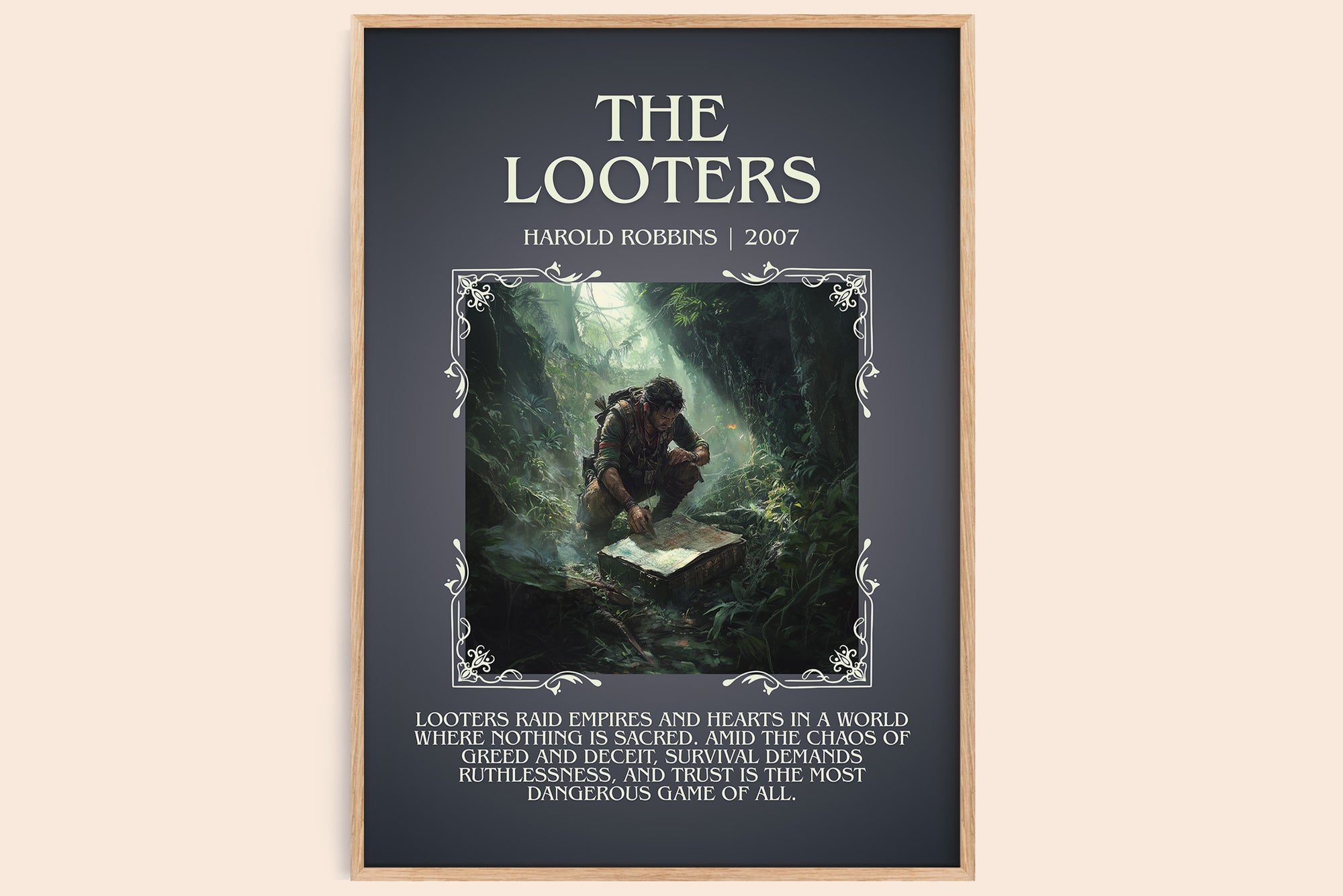 The Looters minimalist book poster by Harold Robbins – framed literary art print