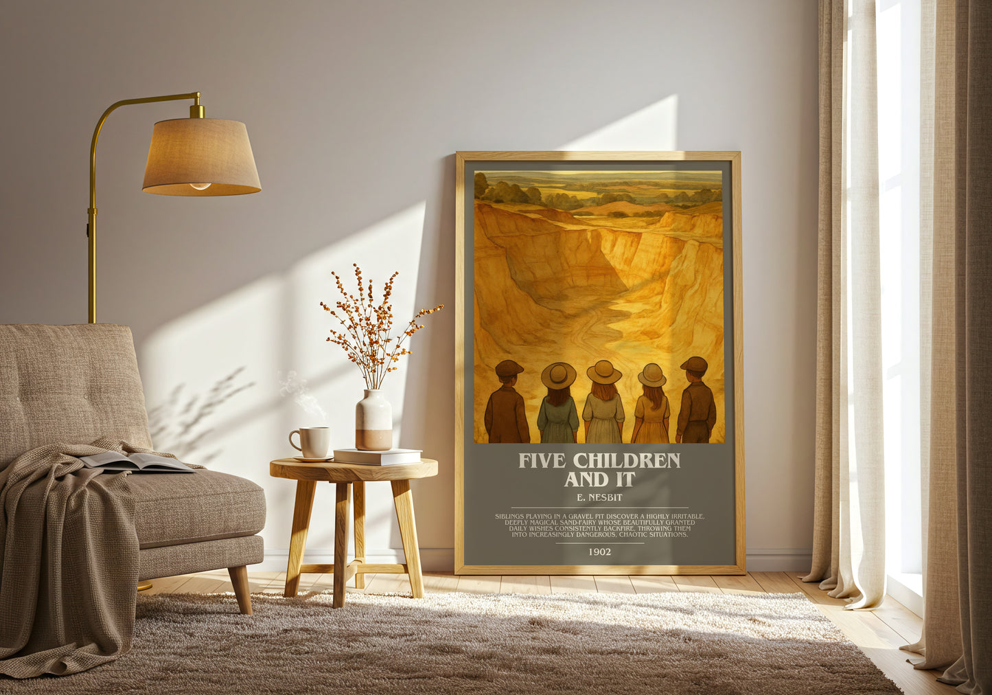Five Children And It bookish print on bookshelf – E. Nesbit fan gift