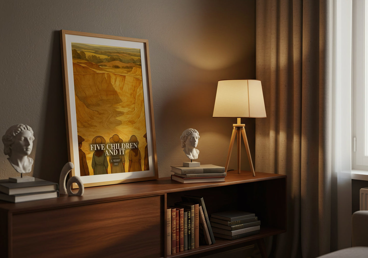 Five Children And It watercolour print on bookshelf – E. Nesbit fan gift