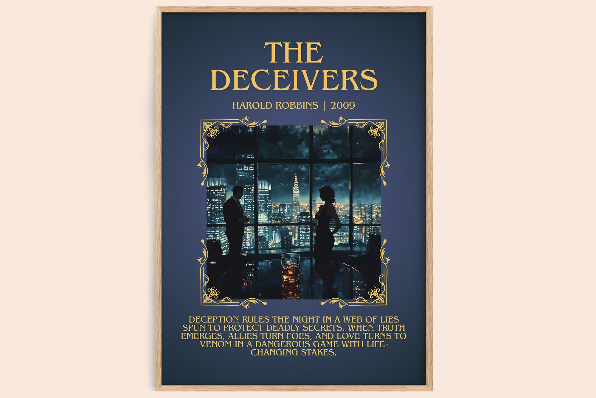 The Deceivers minimalist book poster by Harold Robbins – framed literary art print