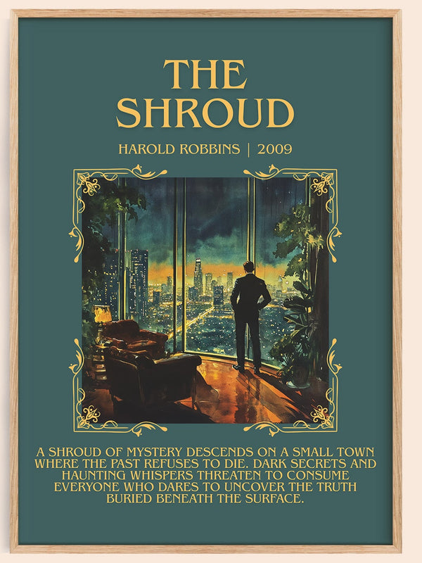The Shroud minimalist book poster by Harold Robbins – framed literary art print
