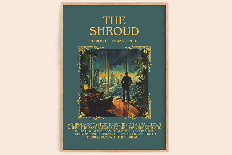 The Shroud minimalist book poster by Harold Robbins – framed literary art print