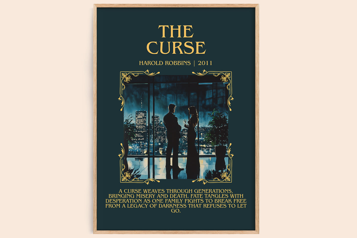 The Curse minimalist book poster by Harold Robbins – framed literary art print