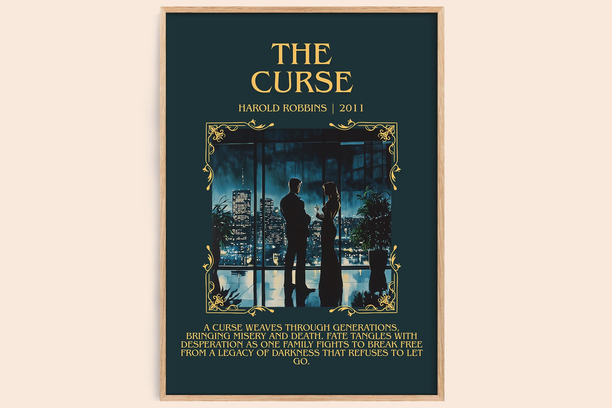 The Curse minimalist book poster by Harold Robbins – framed literary art print