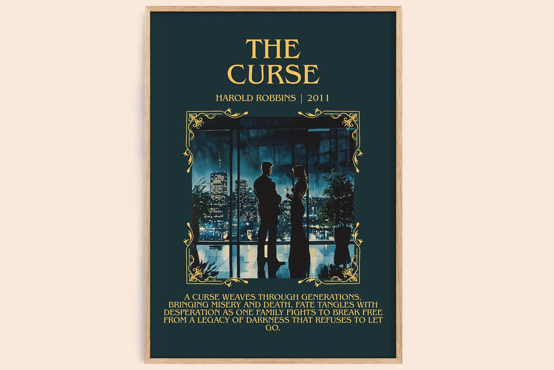 The Curse minimalist book poster by Harold Robbins – framed literary art print