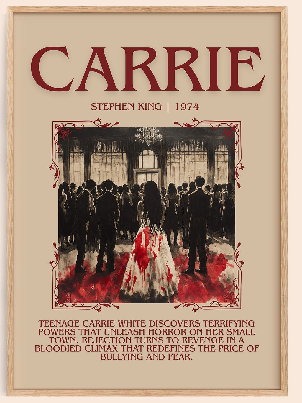 Carrie minimalist book poster by Stephen King – framed literary art print