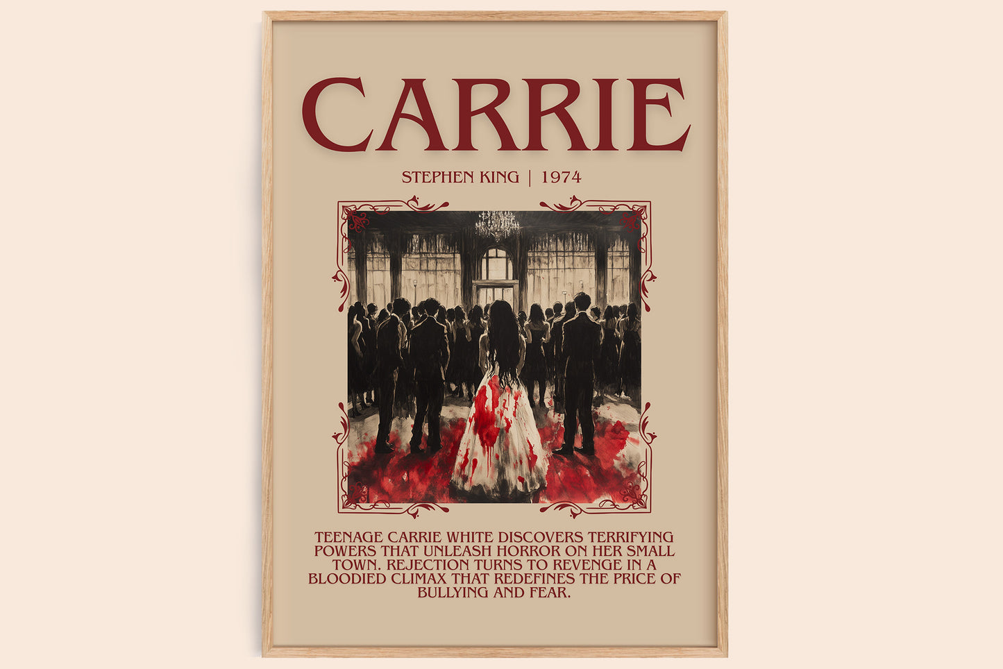Carrie minimalist book poster by Stephen King – framed literary art print