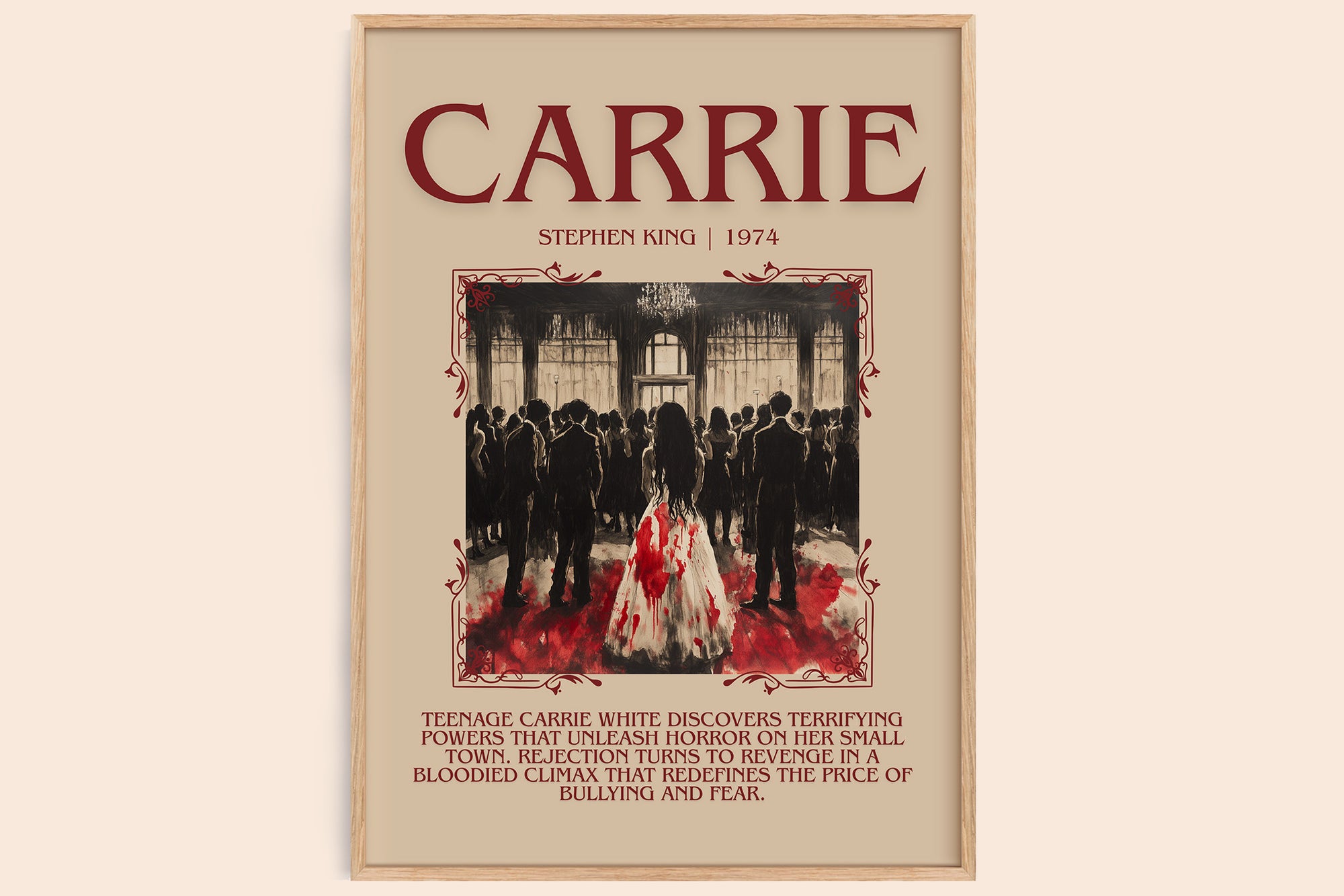 Carrie minimalist book poster by Stephen King – framed literary art print