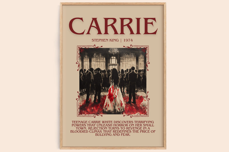 Carrie minimalist book poster by Stephen King – framed literary art print
