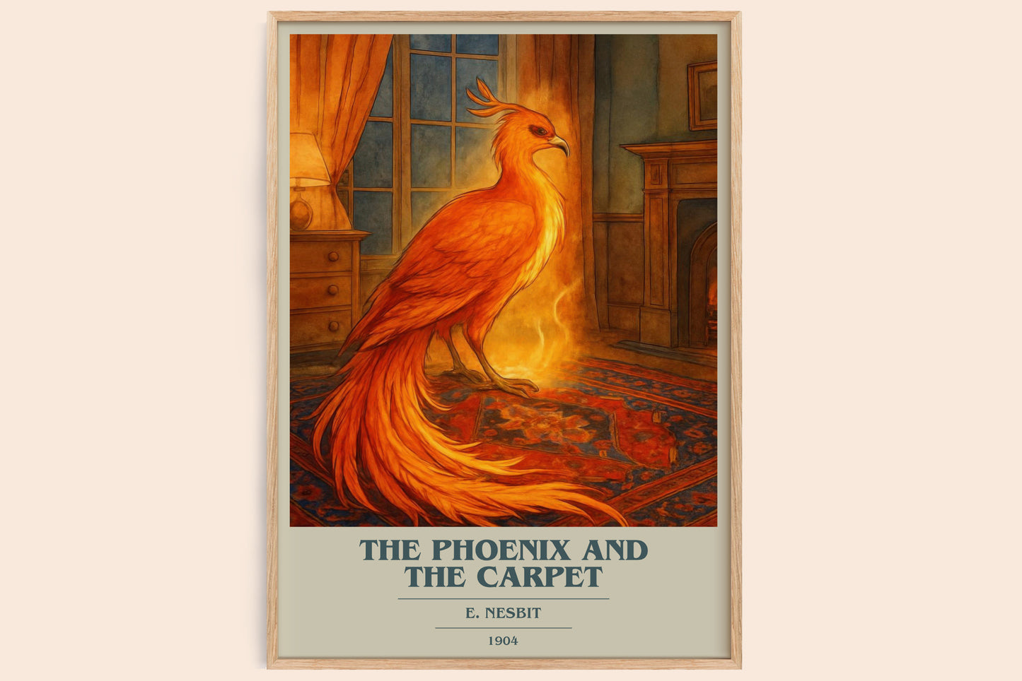 The Phoenix And The Carpet book cover book poster by E. Nesbit – framed literary art print