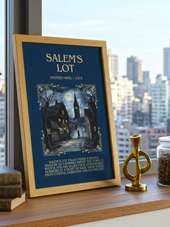 Salem's Lot Minimalist Book Poster by Stephen King – framed print on a city-view windowsill