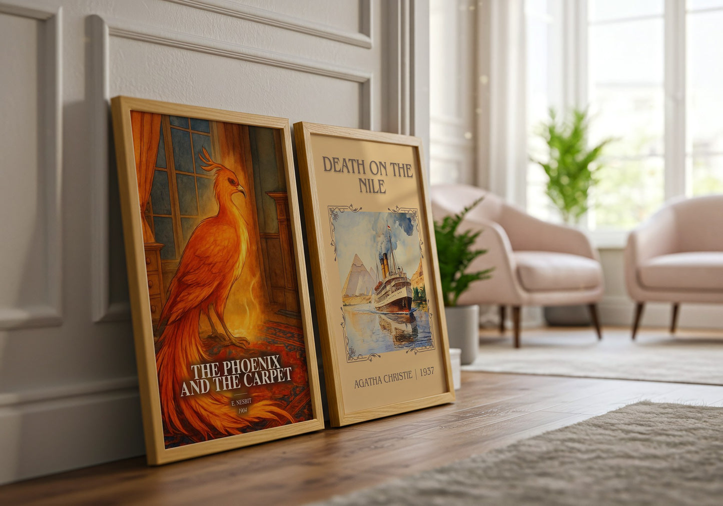 The Phoenix And The Carpet watercolour print framed by window – literary home decor