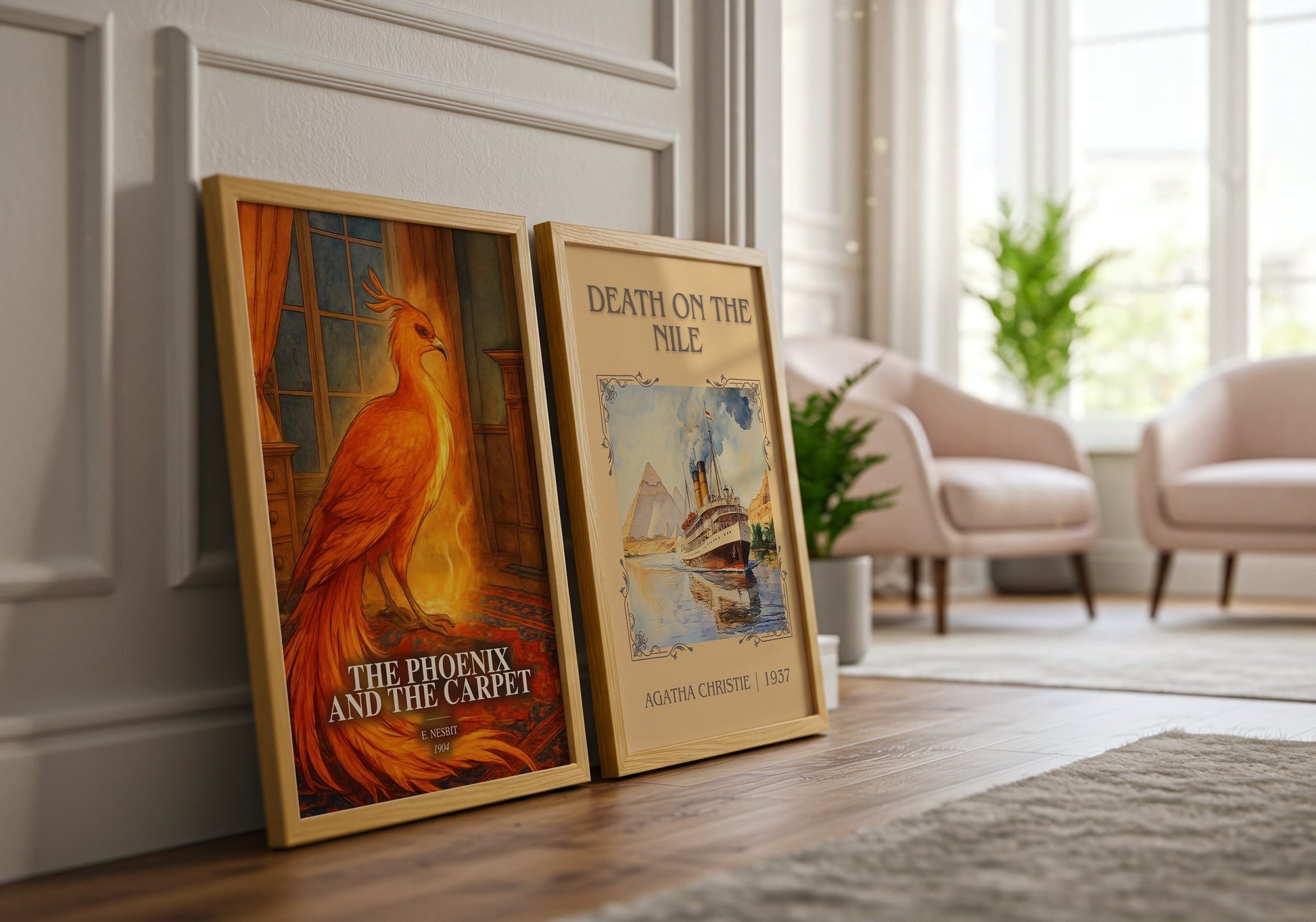 The Phoenix And The Carpet watercolour print framed by window – literary home decor