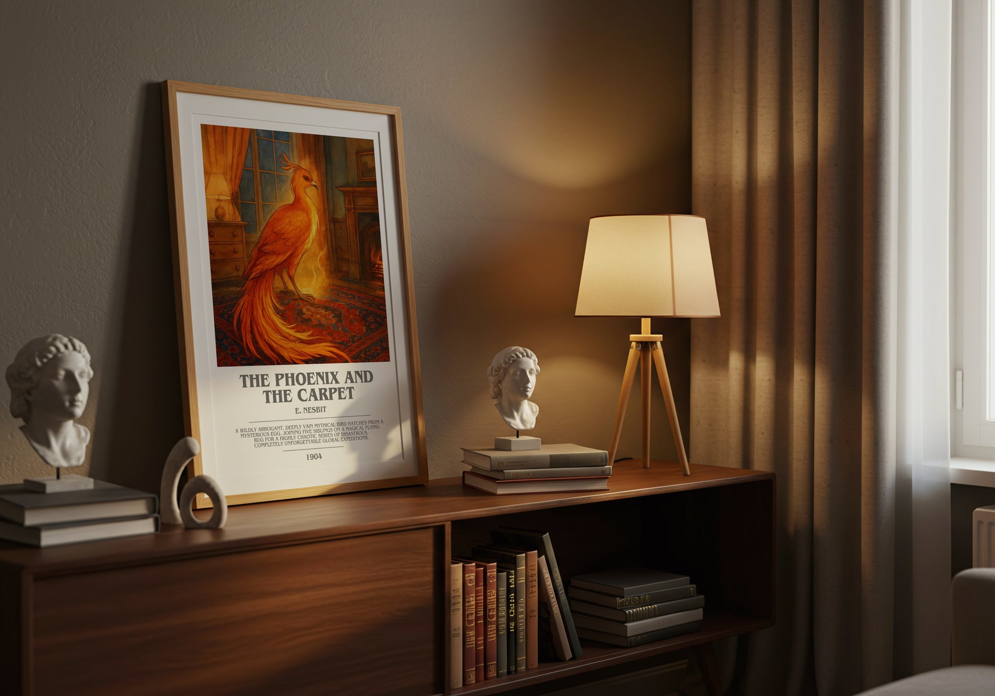 The Phoenix And The Carpet bookish book poster framed on wall – childrens wall art