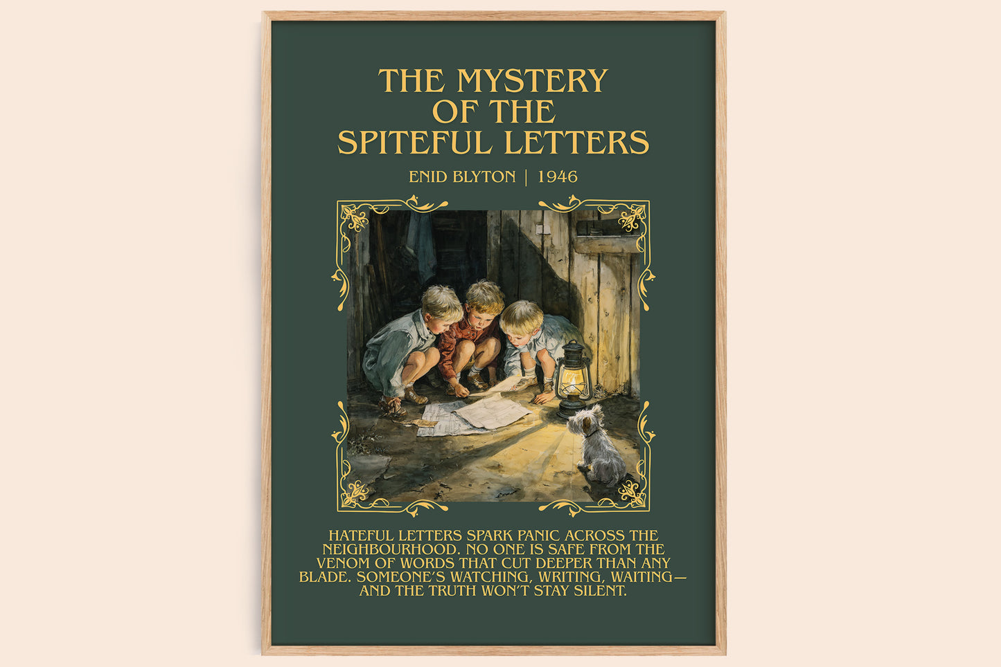 The Mystery Of The Spiteful Letters minimalist book poster by Enid Blyton – framed literary art print