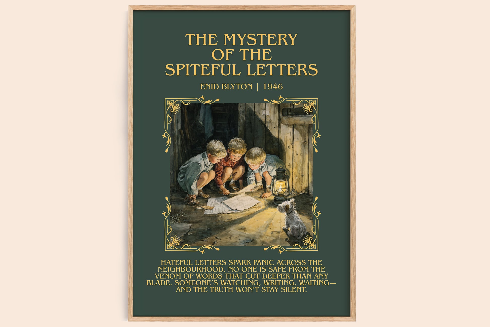 The Mystery Of The Spiteful Letters minimalist book poster by Enid Blyton – framed literary art print