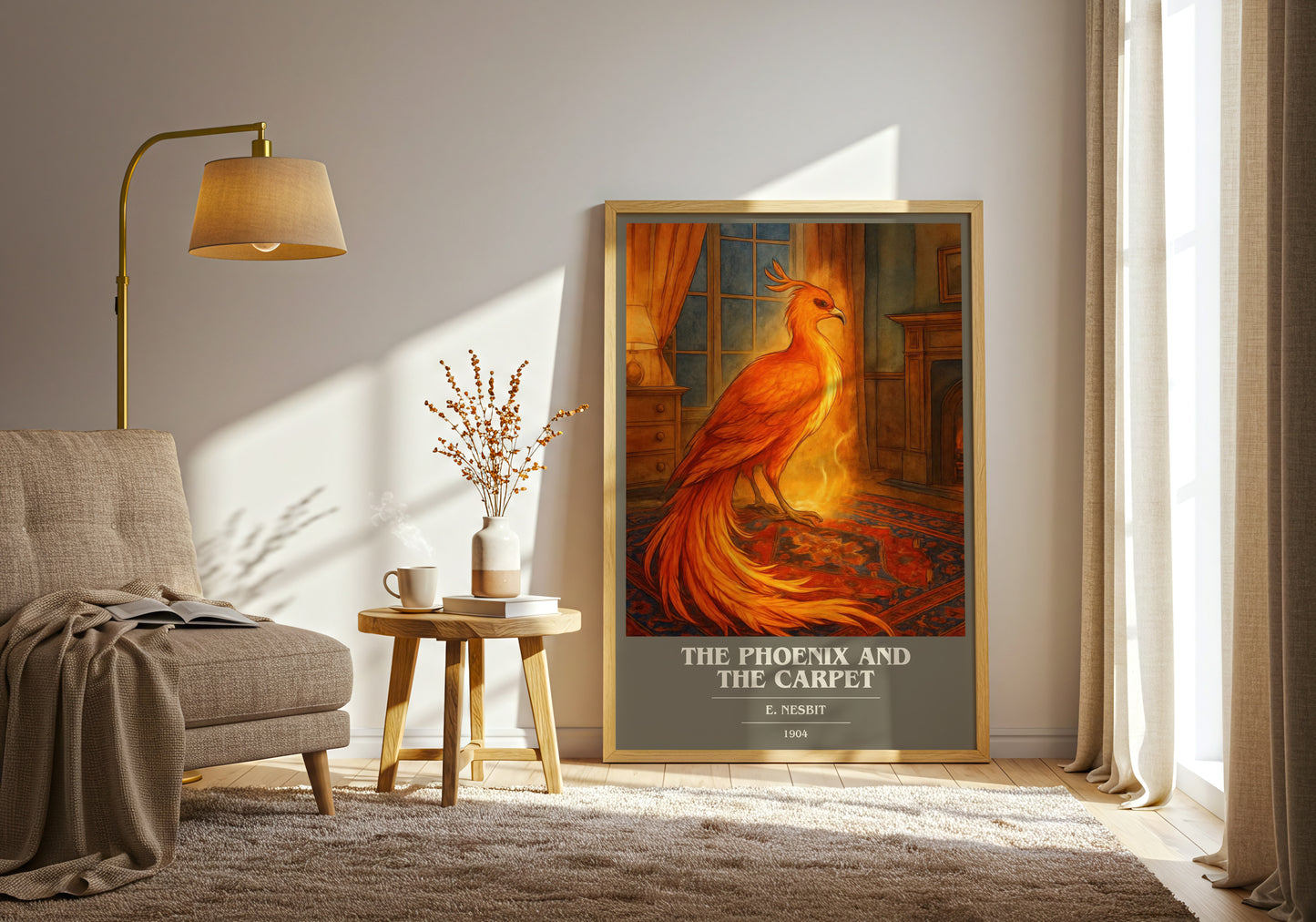 The Phoenix And The Carpet book cover print on bookshelf – E. Nesbit fan gift