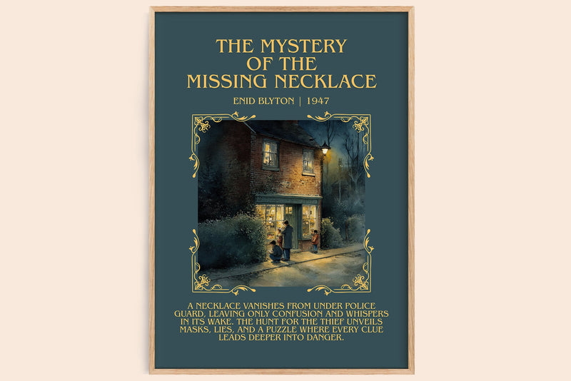 The Mystery Of The Missing Necklace minimalist book poster by Enid Blyton – framed literary art print