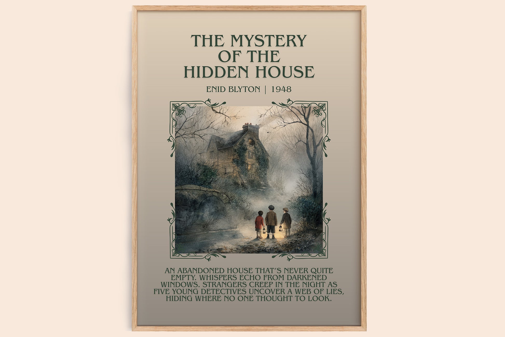 The Mystery Of The Hidden House minimalist book poster by Enid Blyton – framed literary art print