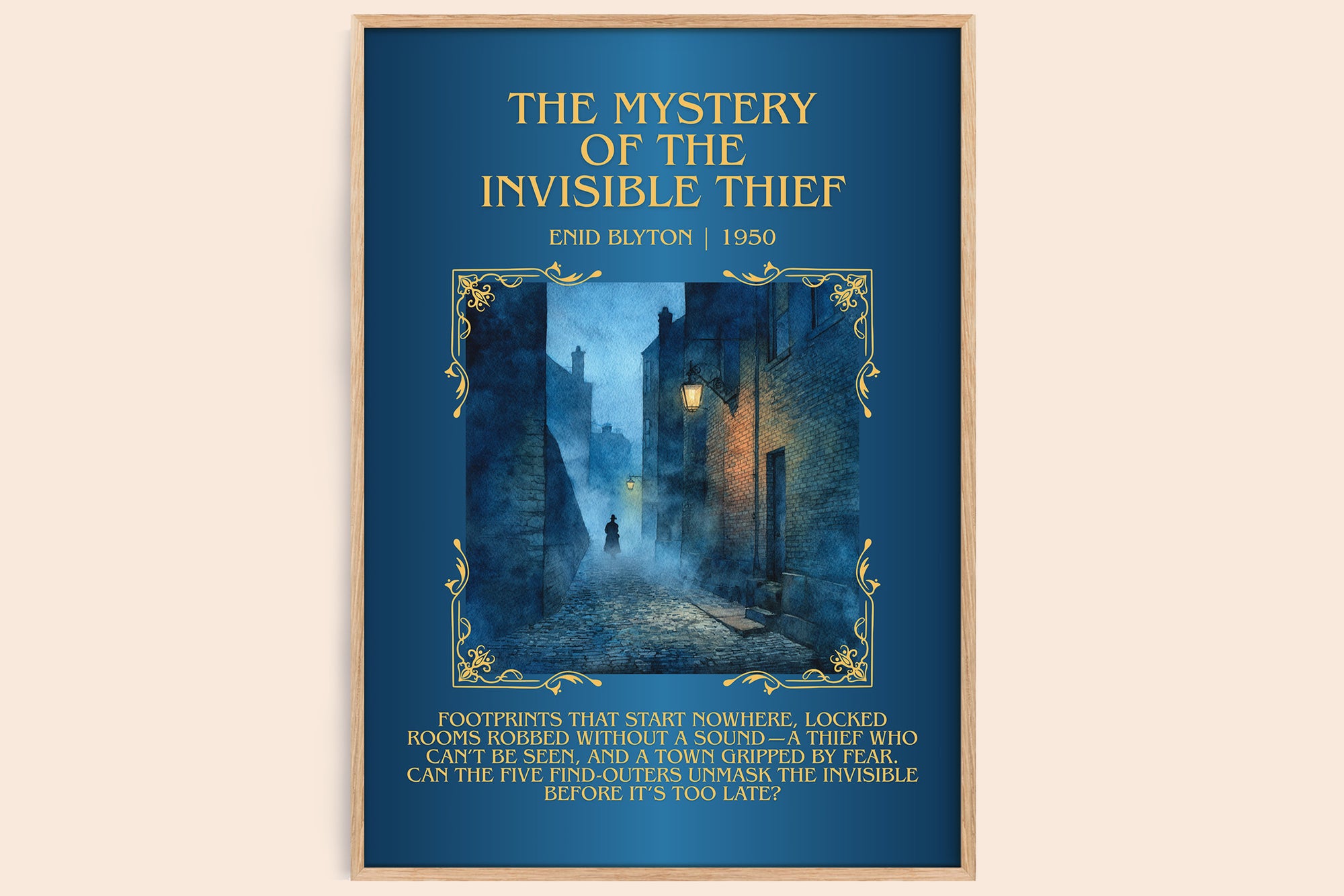 The Mystery of the Invisible Thief minimalist book poster by Enid Blyton – framed literary art print