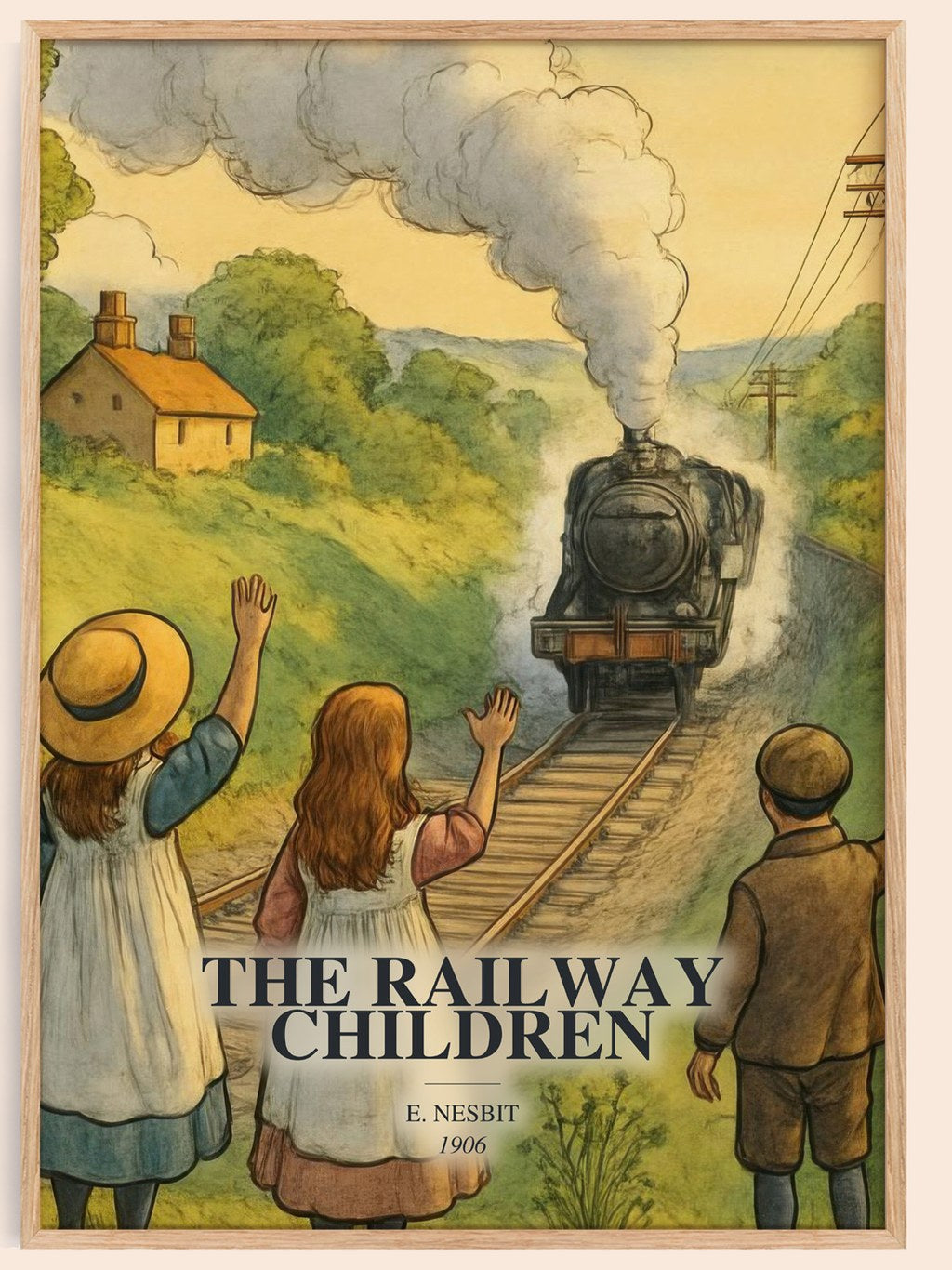 The Railway Children watercolour book poster by E. Nesbit – framed literary art print