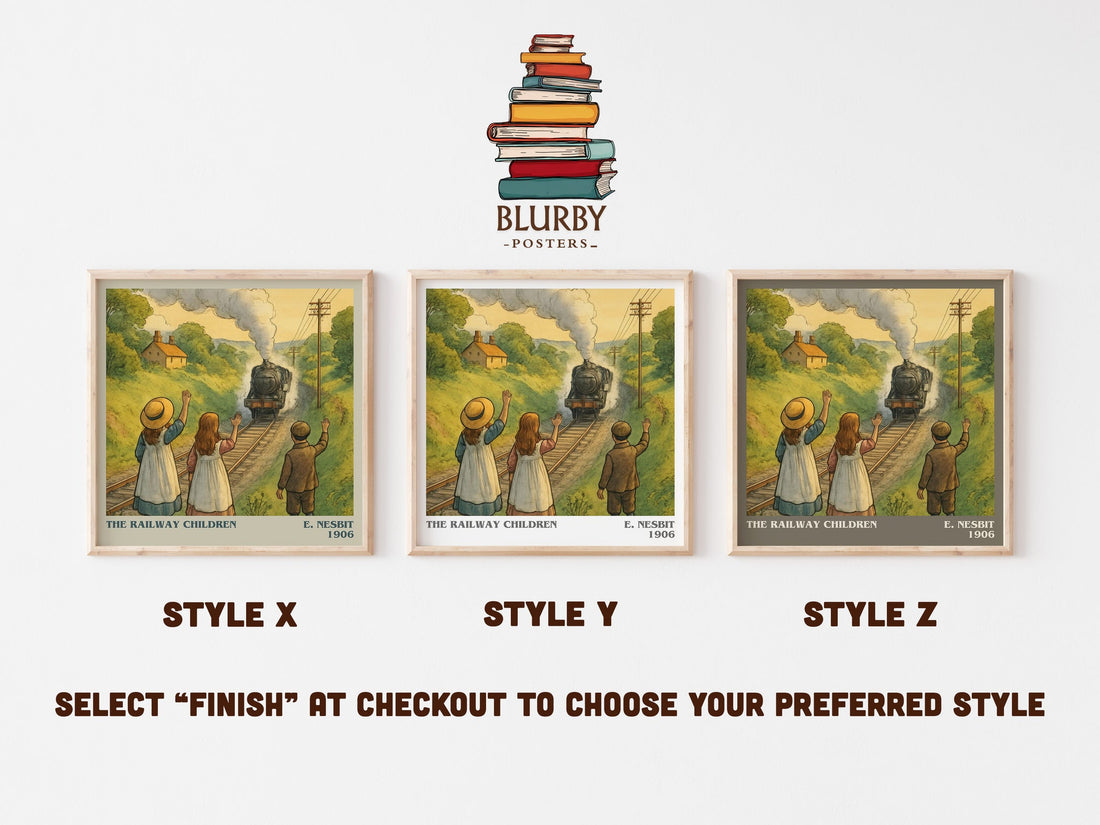 The Railway Children literary print in frame leaning in hallway – childrens wall art (mockup)