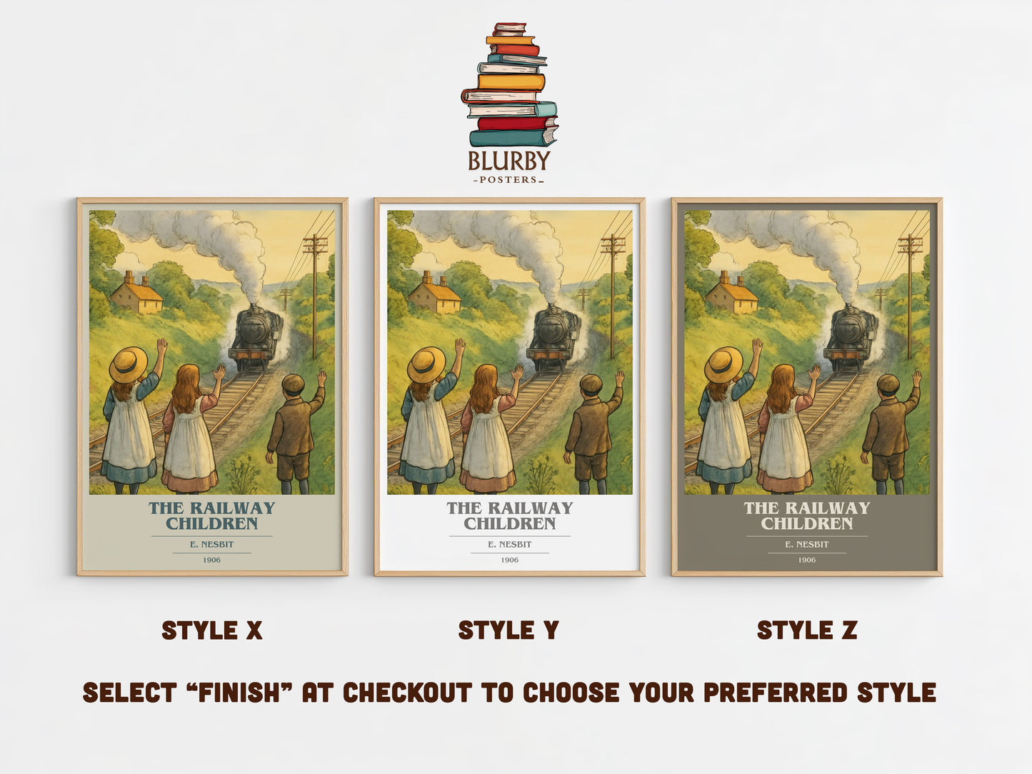 The Railway Children book cover print in frame leaning in hallway – childrens wall art