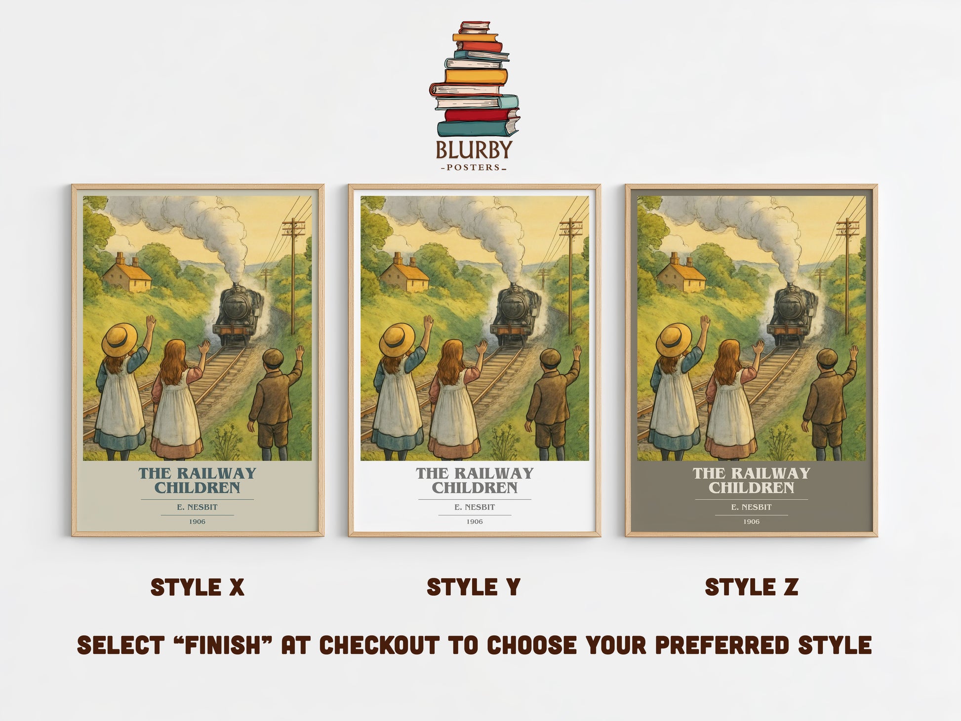 The Railway Children book cover print in frame leaning in hallway – childrens wall art