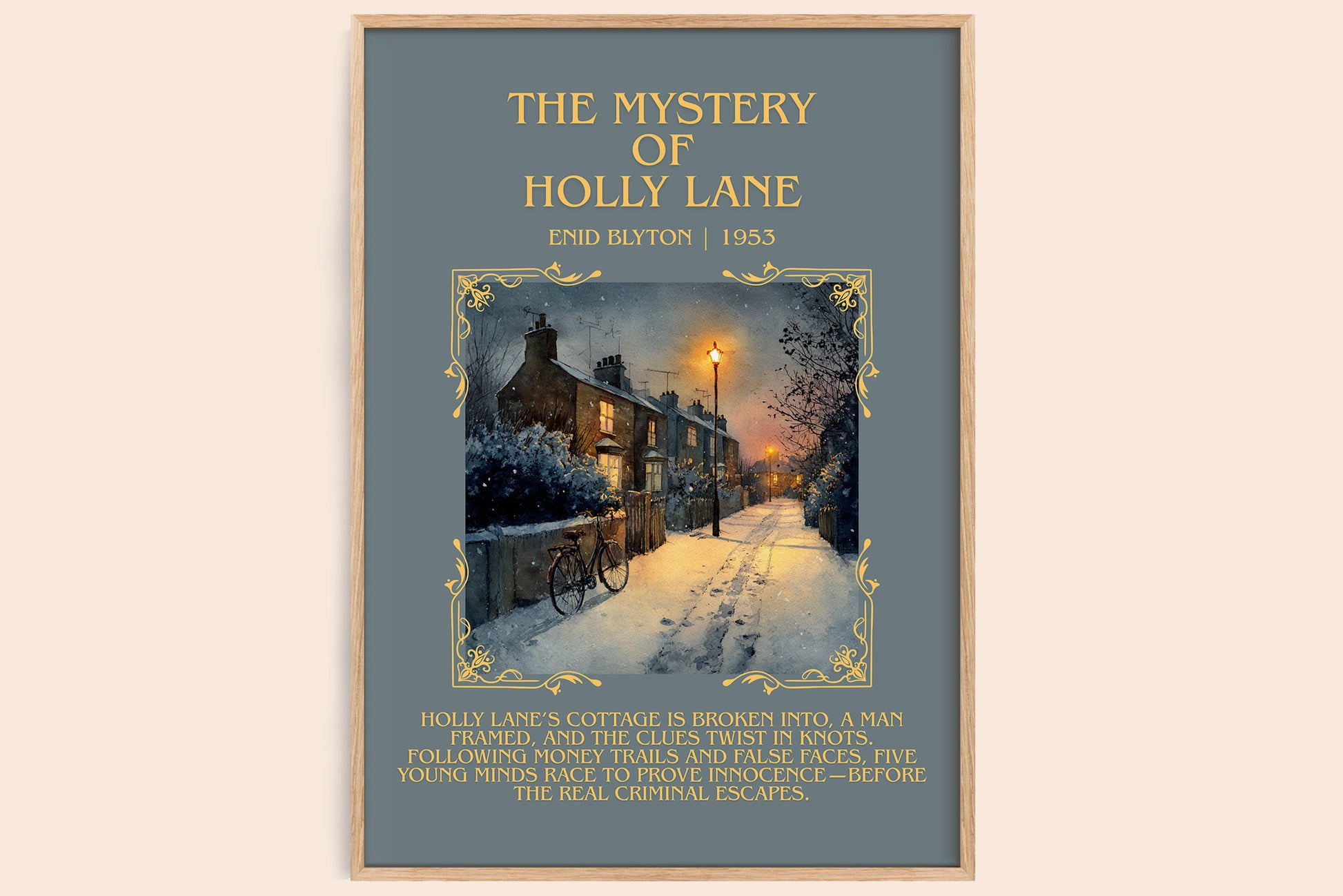 The Mystery of Holly Lane minimalist book poster by Enid Blyton – framed literary art print