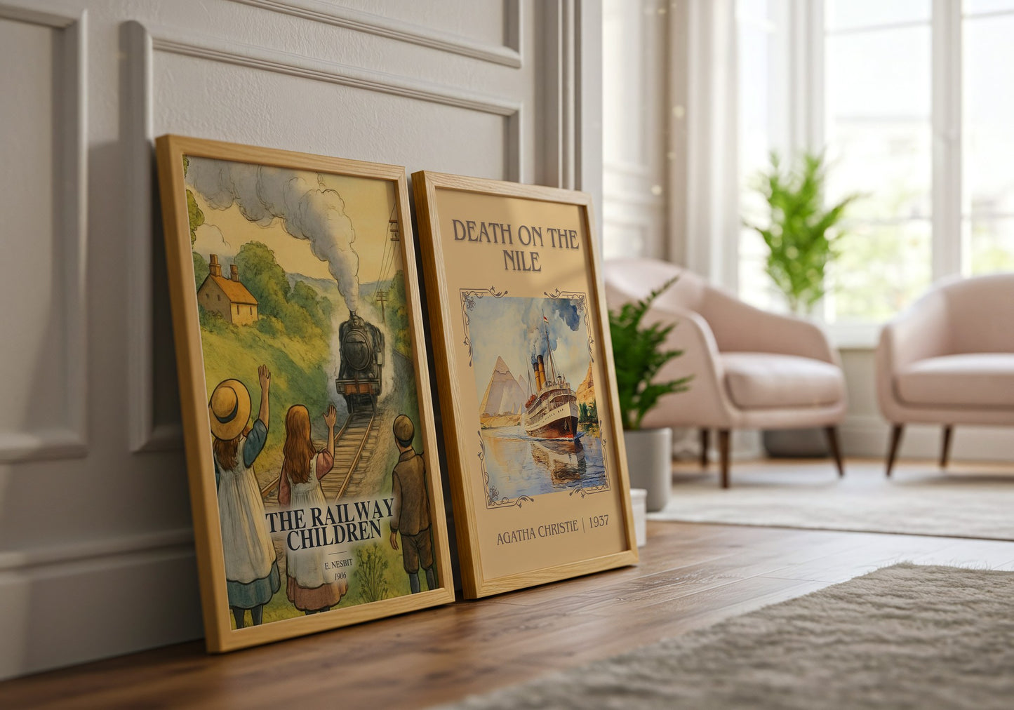 The Railway Children watercolour print framed by window – literary home decor